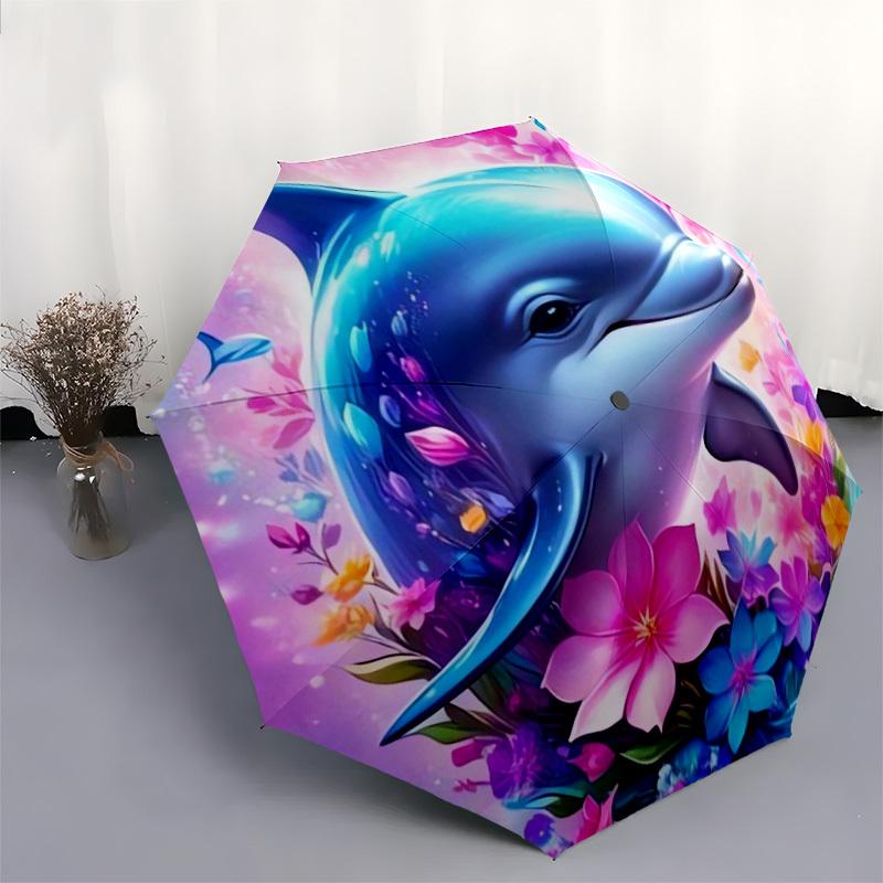 1pc Dolphin Floral Fantasy Umbrella with Plastic Handle,Suitable for All Seasons Home Travel Outdoor UmbrellaDD347