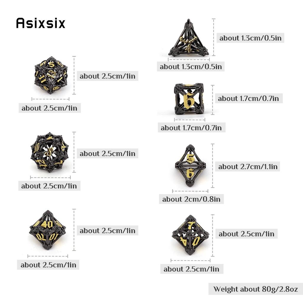 7 Pcs Black Golden Leaf Flower Metal Dice Hollow Metal Polyhedral Dice Set Suitable for Role-Playing RPG  Board Game Card Game