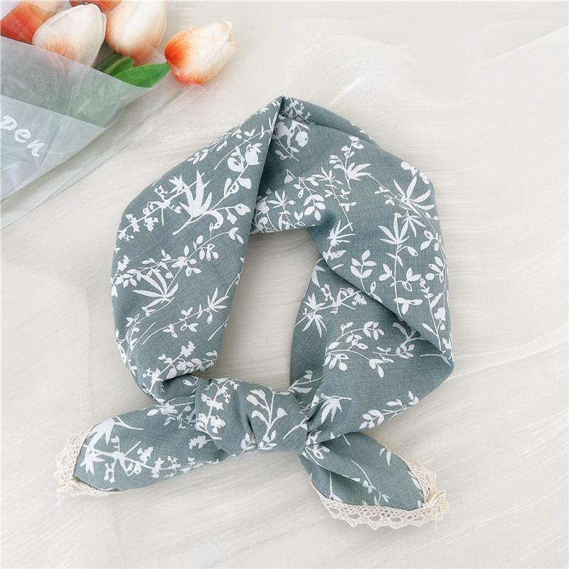 Cotton Linen Lace Edge Square Scarves 60cm Kerchief Neckerchief Bandanas Women Casual Neck Scarf Plaid Print Geometric Pattern