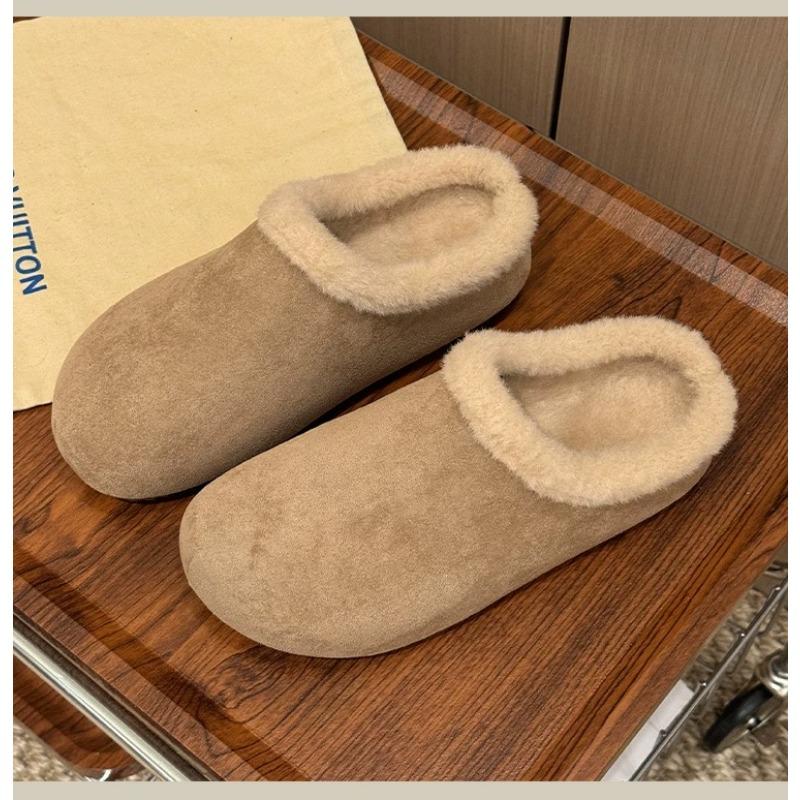 

Women Winter Fluffy Slippers Warm Faux Fur House Shoes Soft Plush Anti-slip Female Indoor Street Cotton Slides Slip-on Snow Boot 36 бежевий
