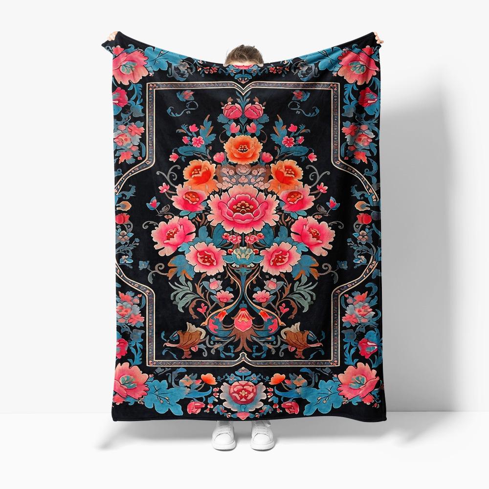

Floral Velvet Throw Blanket Decorative Sofa Bed Living Room Bedroom Accent Cushion Cover Gift W60H190(CM)-1 Pcs