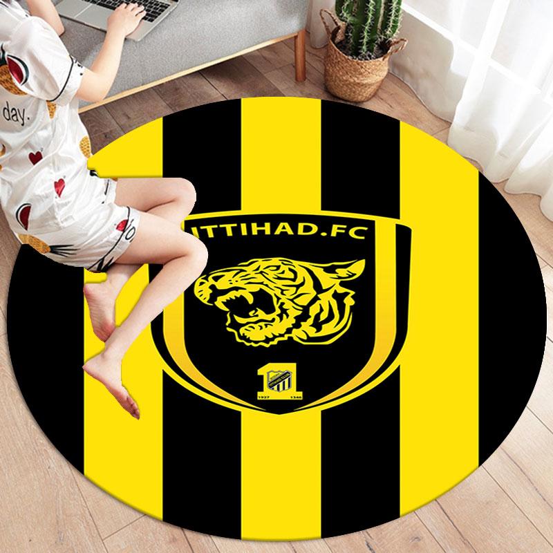 Al-Ittihad FC Round Area Rug,Carpet Rug for Living Room Bedroom Sofa Playroom Decor,Non-slip Floor Mat