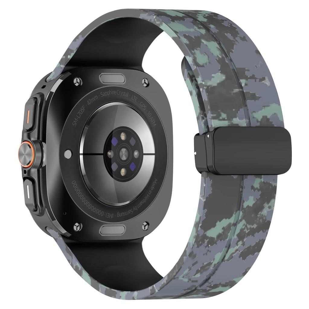 Camouflage Band for Samsung Galaxy Watch Ultra 47mm Silicone Magnetic Bracelet for Galaxy Watch 7 Ultra Replacement Watchband
