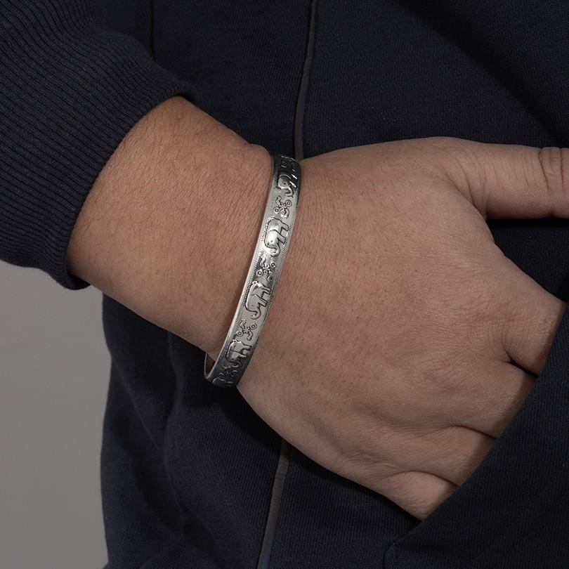 Open Bracelet Men'S And Women'S Metal Ancient Silver Bracelet Retro Simple Auspicious Lucky Lucky Jewelry