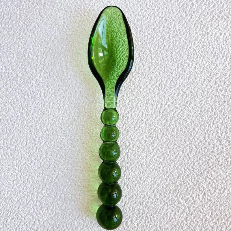 Glass Beads Pastry Glass Tableware Spoon Fork Creative Primary Color Pink Green Glass Spoon Spoon Household