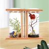Desktop Mini Fish Tank, Dual-Cylinder Acrylic Aquarium with LED Lighting, Small Transparent Fishbowl for Home Office Desk Decor