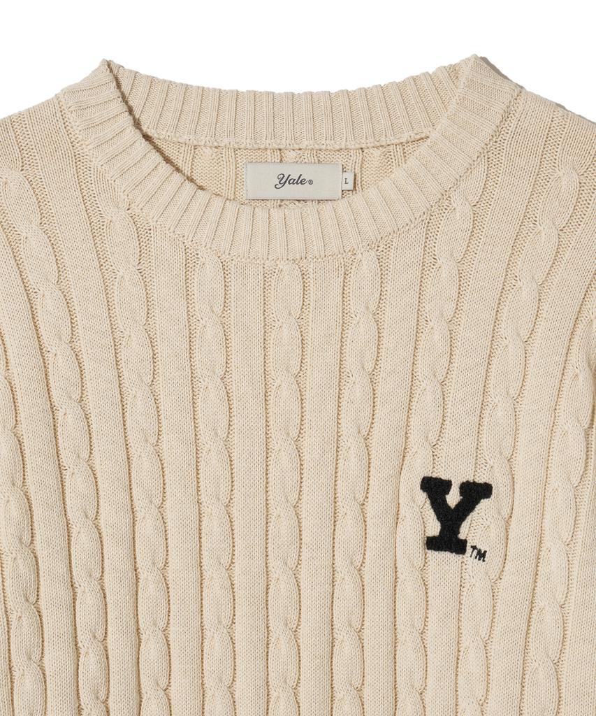 YALE Y Logo Cable Round Knit Ivory