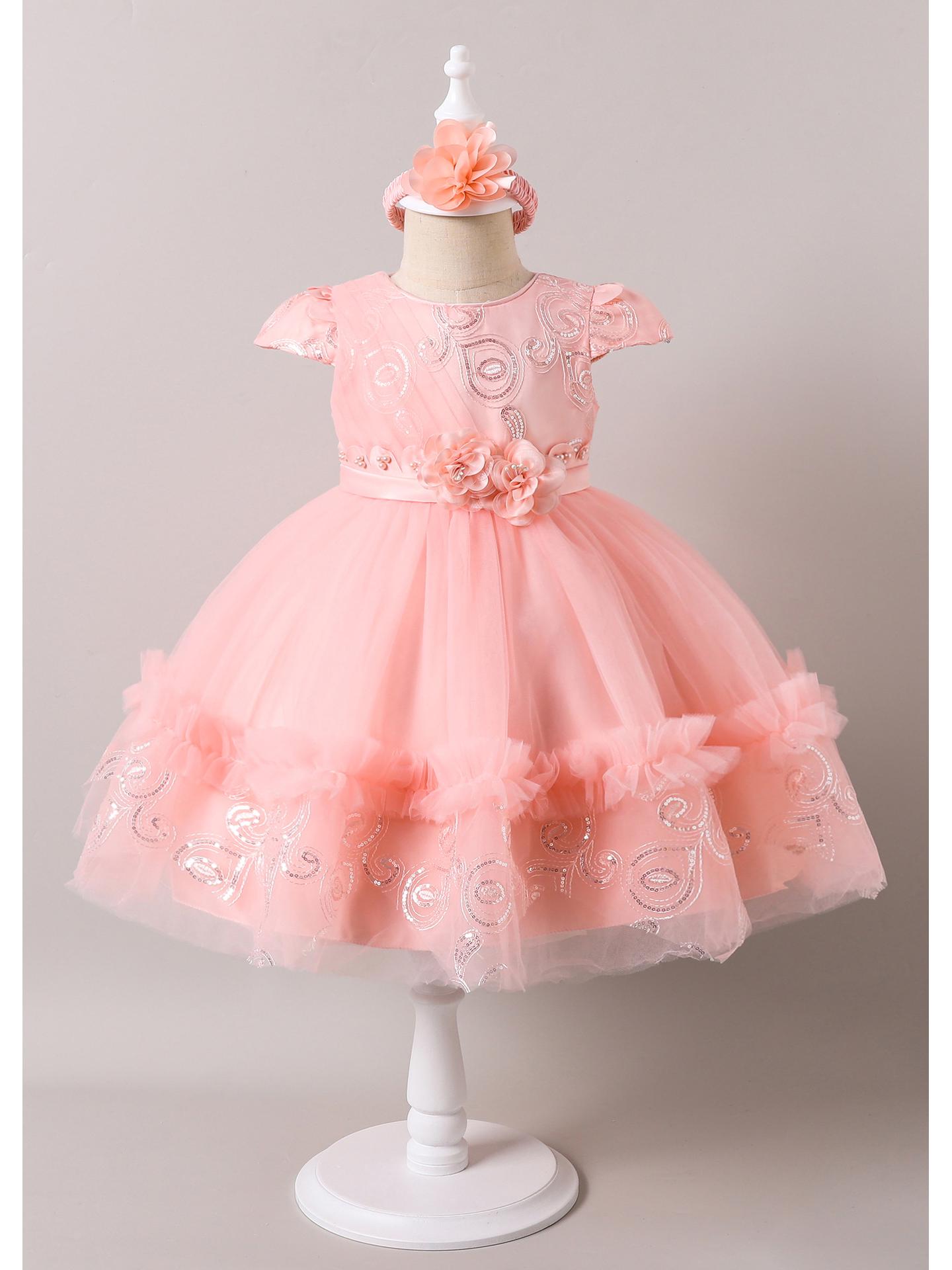 

Girls Summer Princess Dress: Puff Mesh Skirt, Short Sleeve, Perfect for Birthdays, Performances, and Evening Events 60cm-2 Years