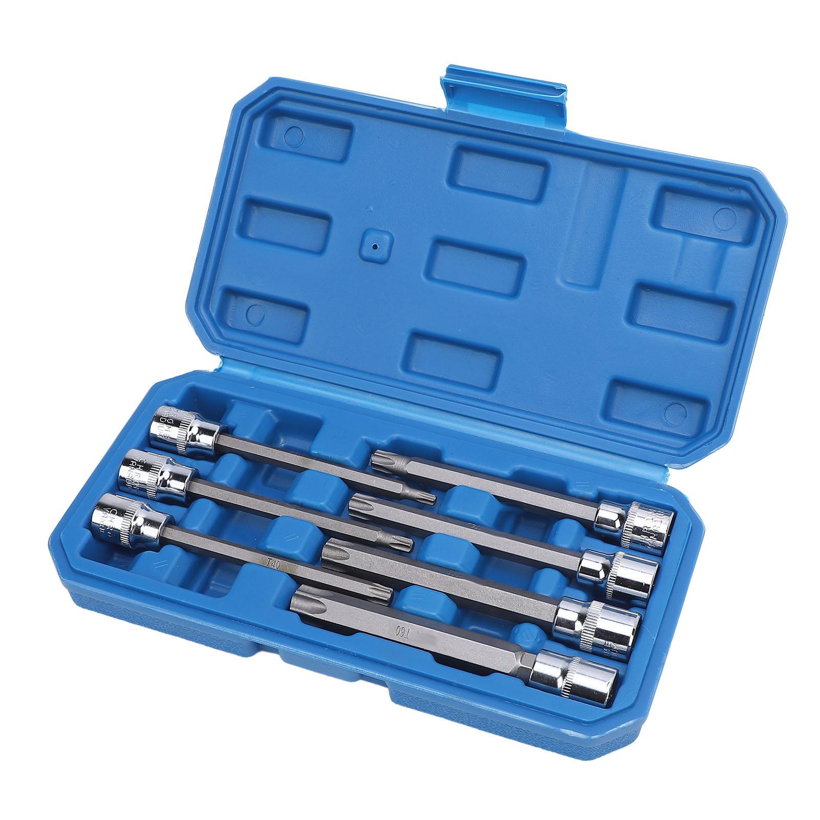 

Набор из 7 шт. торцевых головок-звездочек сверхдлинных с приводом 3/8 дюйма от T25 до T60, длина 110 мм, высокая твердость для