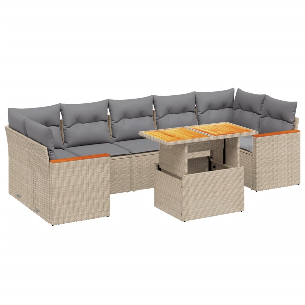 8 piece garden sofa set with cushions beige poly rattan