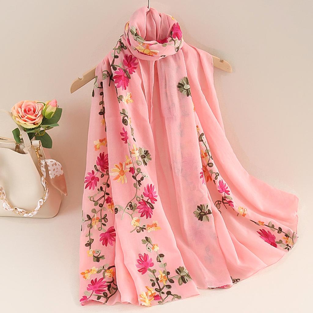 Female Spring and Summer Literary Embroidery Ethnic Style Shawl Sunscreen Travel Long Multifunctional Scarf