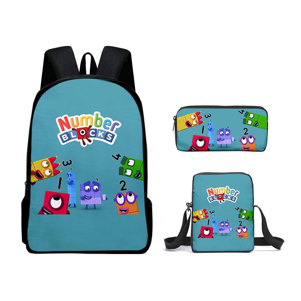 Digital Building Block Backpack Numberblocks Student Schoolbag Cartoon Backpack Satchel Pencil Case Three-Piece Set