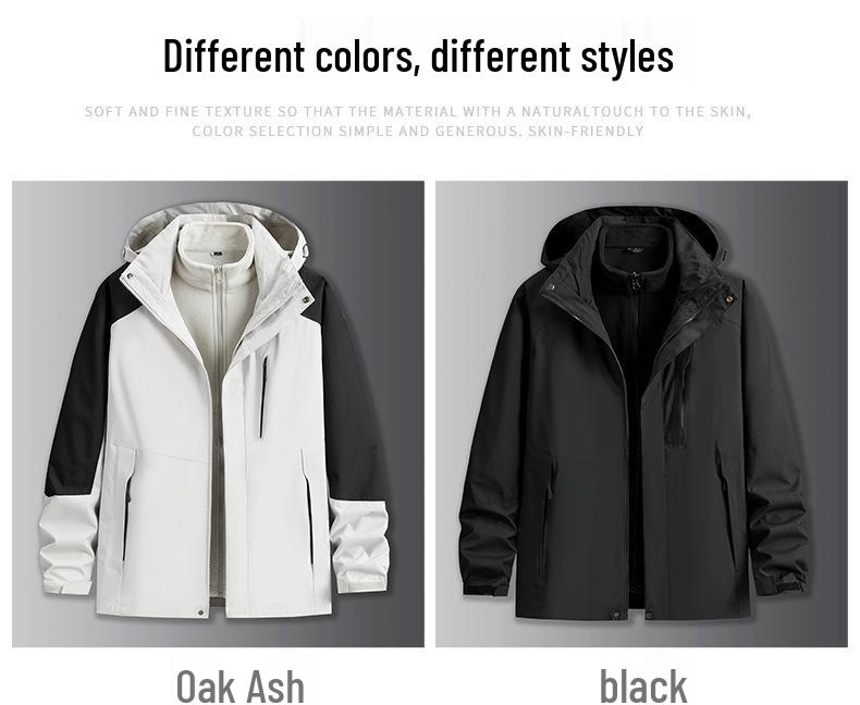 Men's Plus Size 3-in-1 Outdoor Jacket with Removable Liner & Hood for Autumn/Winter
