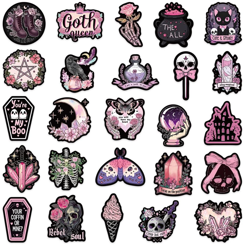 50pcs Gothic Darkness Cute Spooky Horror Stickers Magic Flower Skull Crystal Sticker For Laptop Luggage Guitar Diary Vinyl Decal