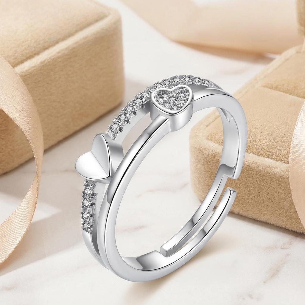Luxury Copper Ring Shining Zircon Heart For Women Cassic Wedding Engagement Wedding Bands Fine Jewelry Gift