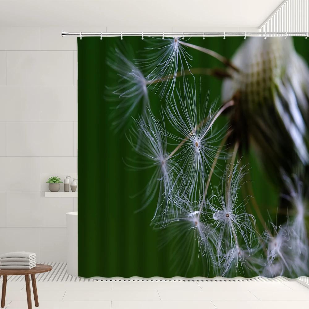 Plants Landscape Shower Curtain Sets White Dandelion Flying Seeds Pattern Home Bathroom Decor Hanging Curtains Bathtub Screens