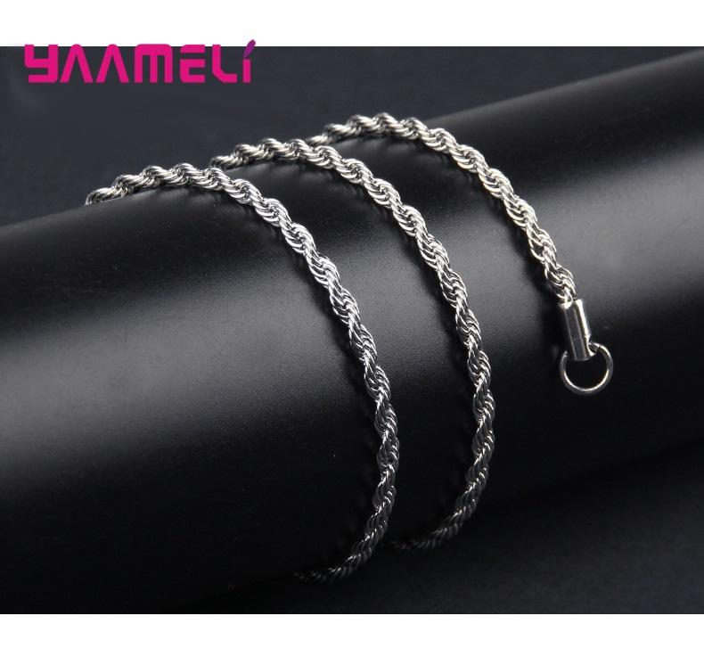 Top Sale Real Pure 925 Silver Necklace Jewelry Chain for Men Women 2MM 3MM 4MM Width Twisted Rope with Lobster Clasps