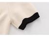 Women's European/American Color Block Knit Top, Round Neck, Short Sleeve, Autumn Collection.