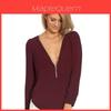 Elegant Women's Fashion Casual Autumn Blouse With V Neck And Long Sleeves Zipper Top