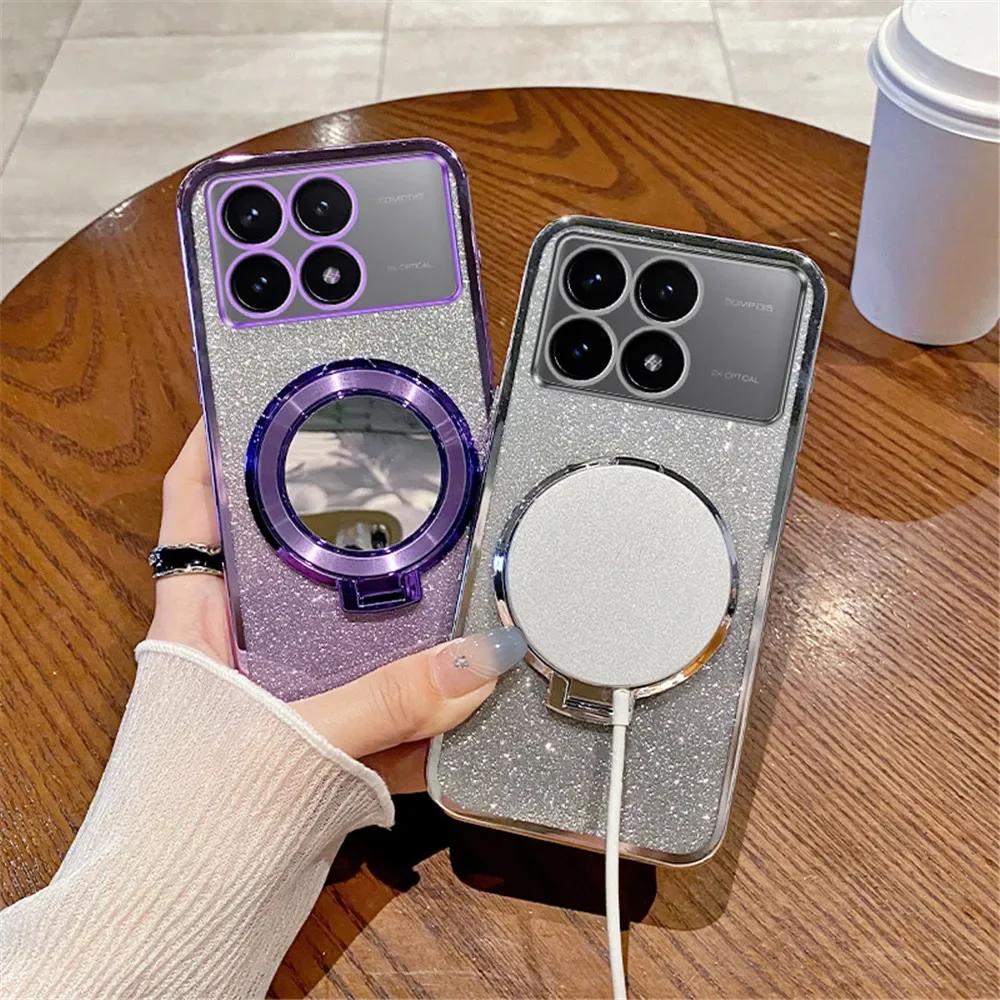 Luxury Glitter Mirror Stand Case For Xiaomi POCO F8 Pro F7 X7 PRO F6 X6 F5 Pro Bracket Holder Magnetic Gradient Cover