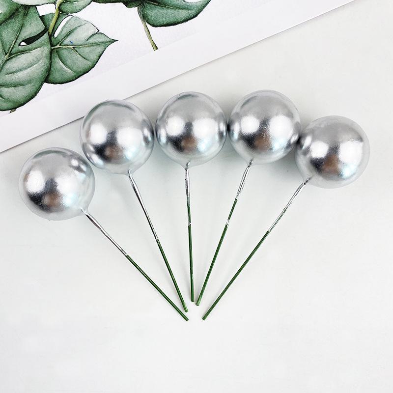 Sada zlatých kuličkových dekorací na dort - 10 kusů: Pěnová koule Narozeninová pekařská zapichovátka a doplňky na dezertní stůl