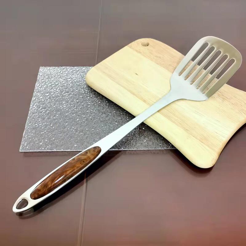 Wutuo Stainless Steel Frying Spatula Set with Golden Peach Wood Handle