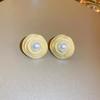 Vintage Fashion Entangle Geometry Round Pearl Stud Earrings for Women Temperament Gold Color Stainless Steel Exquisite Jewelry