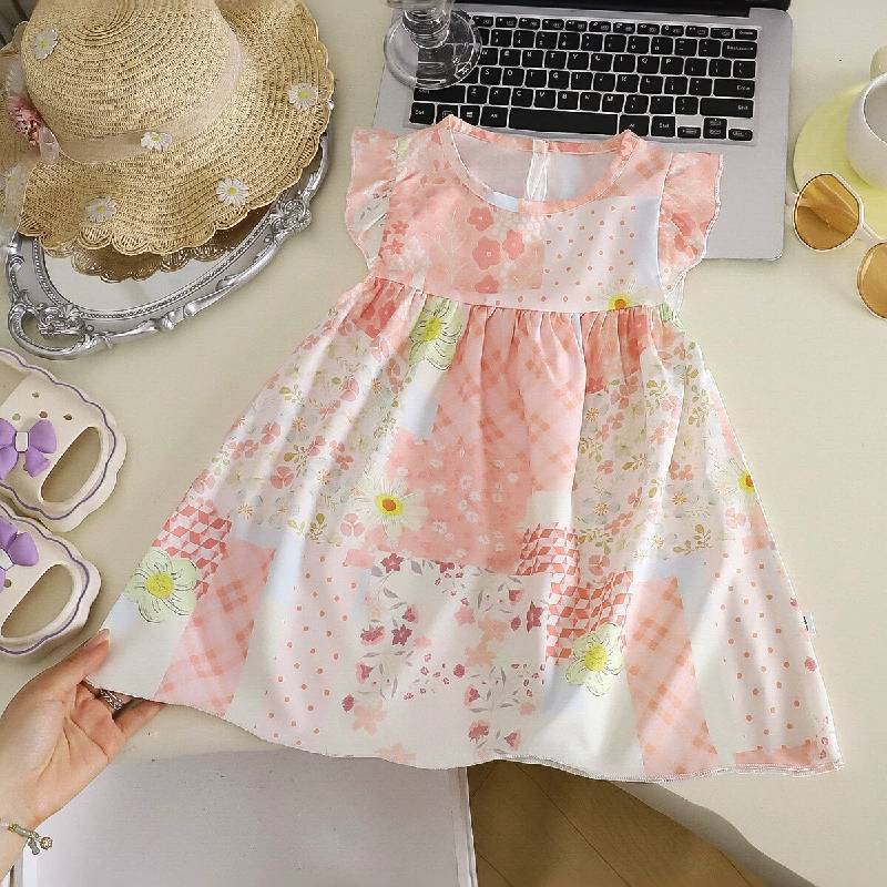 Korean Style Girl Summer Dress With Floral Print Soft Cotton For Kids