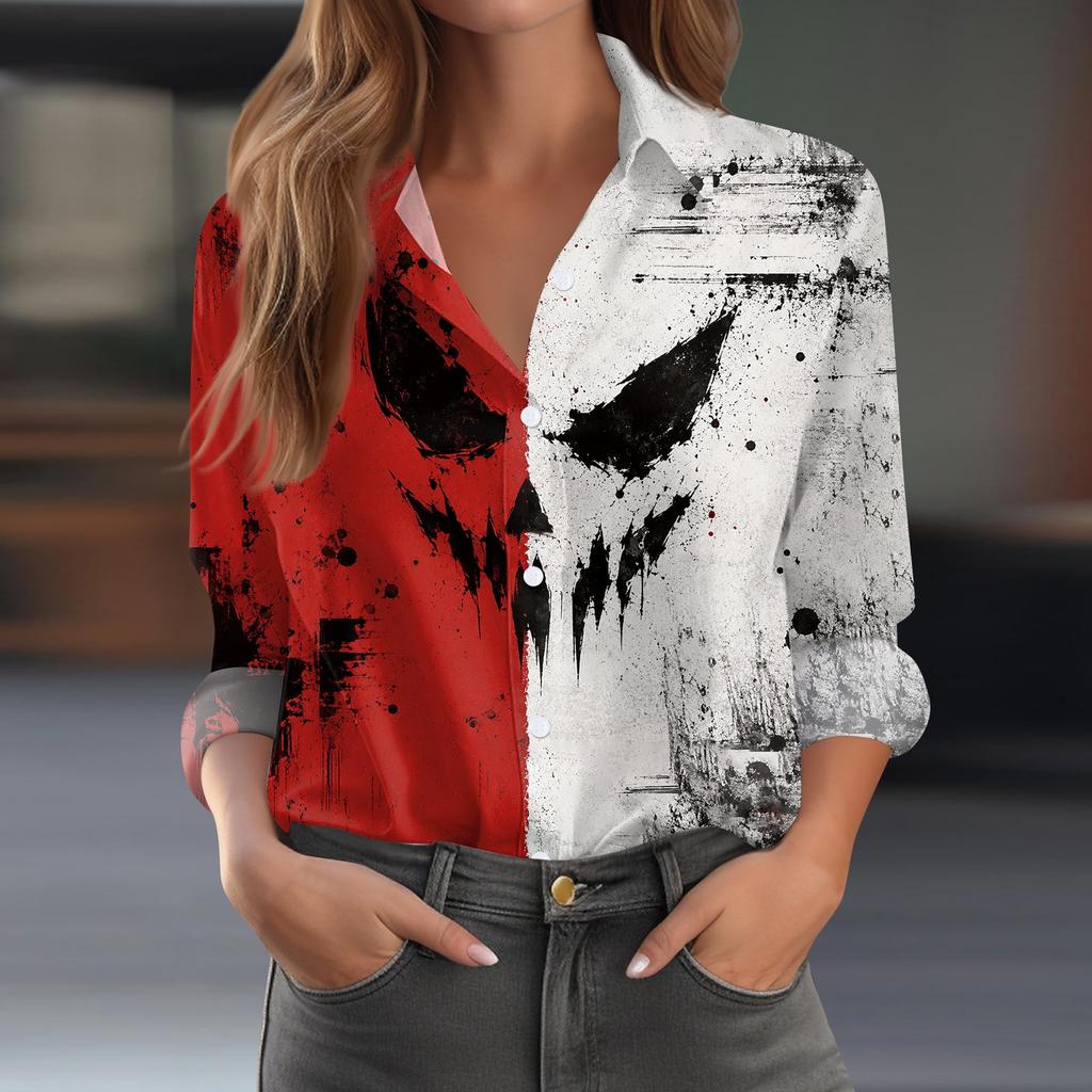 Women's Button-Down Shirt Long Sleeve Casual Halloween Print Top