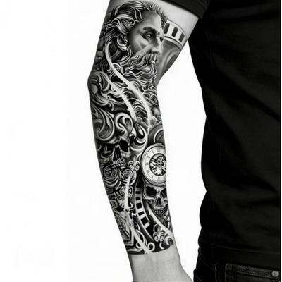 Large Arm Sleeve Tattoo Rose Gear Clock Eye Waterproof Temporary Tatto Sticker Lion Wolf King Body Art Full Fake Tatoo Women Men