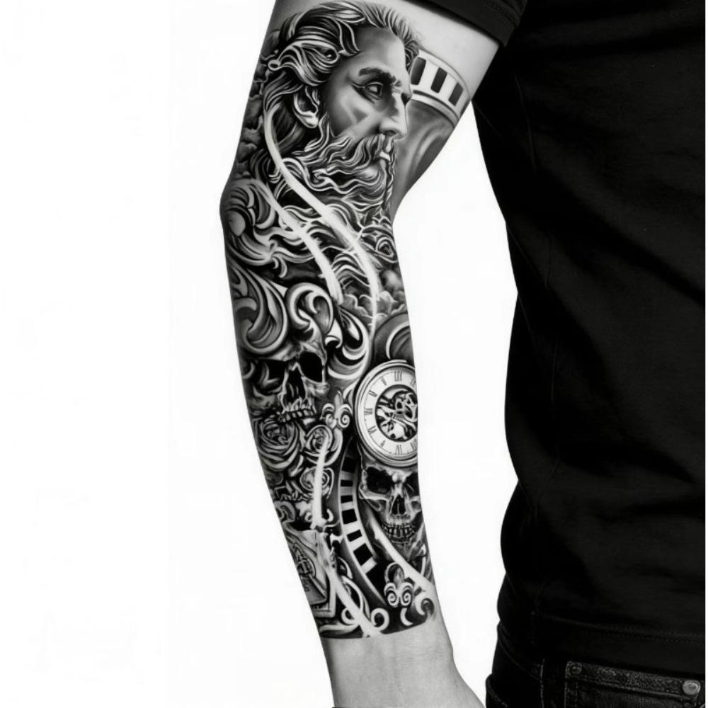 Large Arm Sleeve Tattoo Rose Gear Clock Eye Waterproof Temporary Tatto Sticker Lion Wolf King Body Art Full Fake Tatoo Women Men