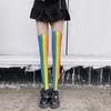 Damen Japanische Stile Anime Oberschenkelhohe Strümpfe Regenbogen Mehrfarbig Gestreiftes Muster Seide Über dem Knie Lange Socken Strumpfwaren