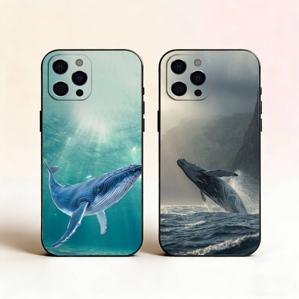 Ocean Blue Whale Phone Case For iPhone 17,16,15,14,13,12,11 Plus,Pro Max,XS,Soft Silicone Black Cover