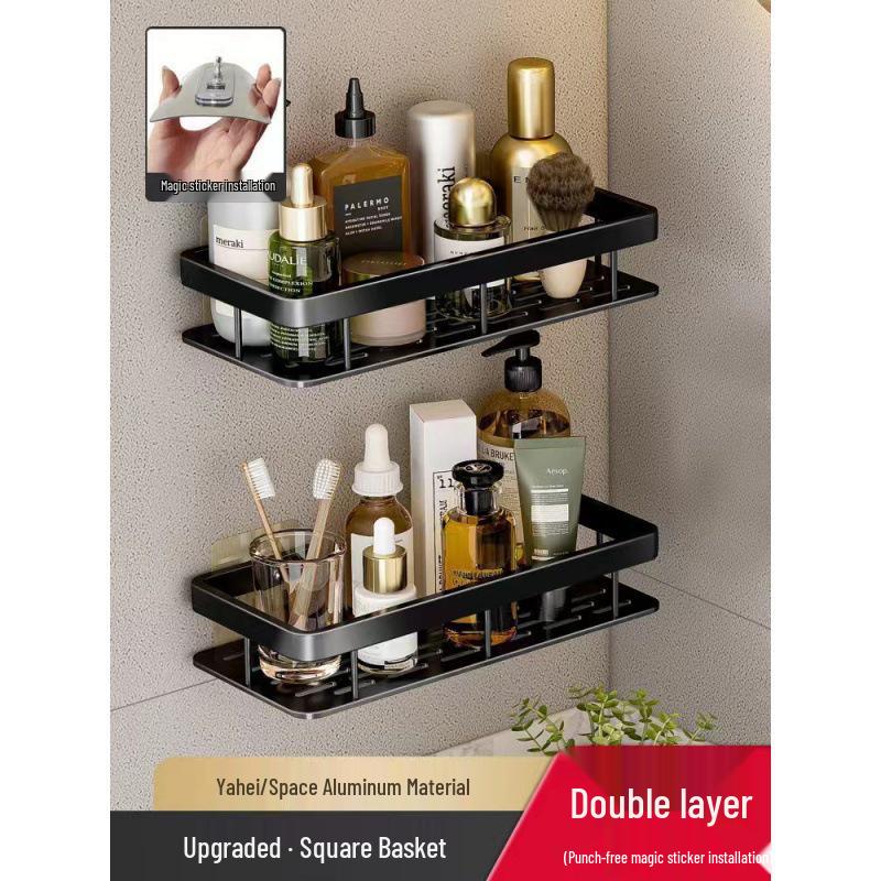 White No-Punch Corner Bathroom Storage Rack Organizer