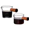 High Borosilicate Double Spout Glass Coffee Cup with Wooden Handle