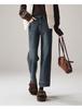 Woolen thickened high waisted jeans for women in winter 2025, fashionable and versatile, slimming straight leg pants