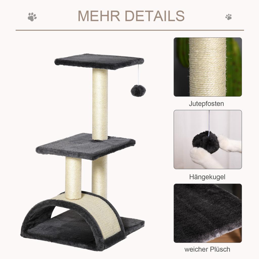 72cm Cat Tree with Scratching Post, Pad for Indoor Cats - Smoky Grey