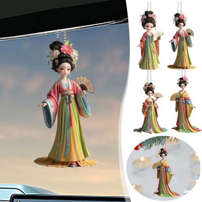 Ancient Lady Keychain Cute 2D Acrylic Chinese Doll Charm Fashion Car Mirror