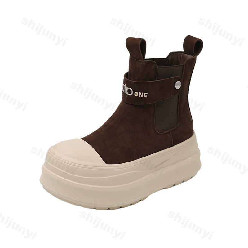 

Дизайн в стиле колор-блок, высокие, на толстой подошве, повседневные короткие ботинки для женщин, осенняя мода, универсальные, удобные, массивные ботильоны 35