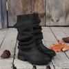 Platforma Silný Podpatek Dámské Westernové Kovbojské Boty Módní Nazouvací Skládaný Vršek Dlouhé Kotníkové Boty Podzim Zima Kotníkové Boty