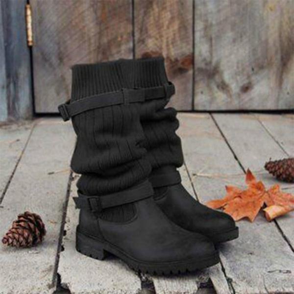 Platforma Silný Podpatek Dámské Westernové Kovbojské Boty Módní Nazouvací Skládaný Vršek Dlouhé Kotníkové Boty Podzim Zima Kotníkové Boty