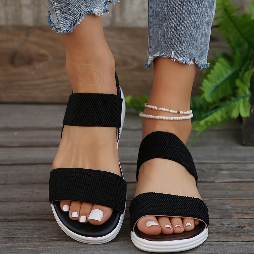 Damen Strick Elastisches Tuch Keilsandalen Slip-on Leichte Laufsandalen Damen Übergröße Bequeme Sommerschuhe für Frauen