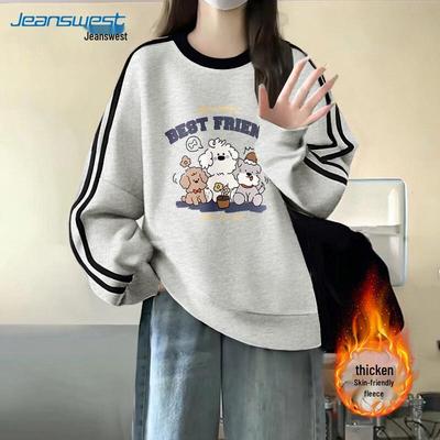 JEANSWEST Women's American Style Striped Crew Neck Sweatshirt