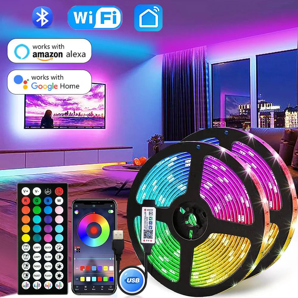 5V USB 5050 RGB LED Strip Light Bluetooth WiFi App Control 1-30M Room Ambient Backlighting