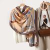 European & American Retro Leather Buckle Chain Print Women's Silk Scarf - Spring/Autumn Fashion Accessory