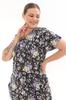 Women's Big Size Dress Floral Patterned Button Detailed Combed Cotton Modal Dress
