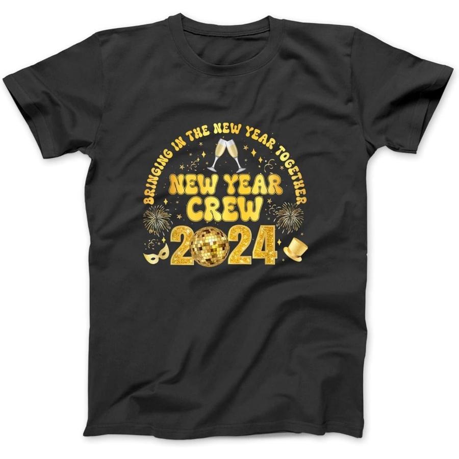 New Years Eve Party Supplies 2024 Happy New Year Fireworks Long Sleeve T-Shirt Sweatshirt Hoodie Tanktop for Men Women Kids Black