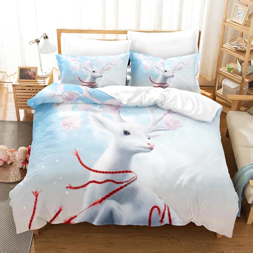 Deer Duvet Cover Set Wild Forest Animal Bedding Set Natural Bedclothes Kids Teens Double Queen King Size Polyester Quilt Cover