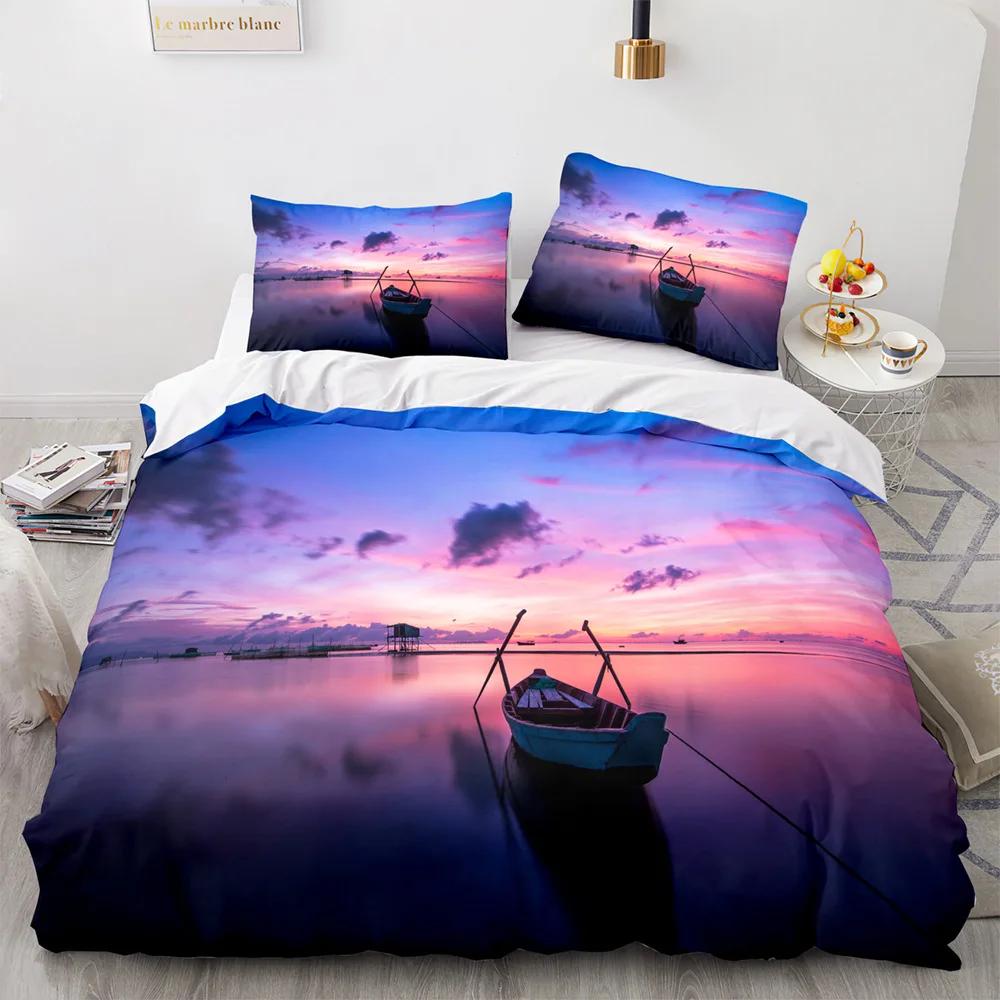 Vintage Sailboat Duvet Cover Nautical Ocean For Children Teen Adult Ship Fire Black Retro Style Polyester Quilt Cover Room Decor