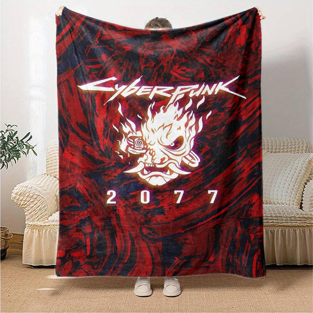 Cyberpunk 2077 Theme Printed Blanket - Perfect for Couch, Bed, Travel & Outdoor Use | Machine Washable, Cozy & Durable.
